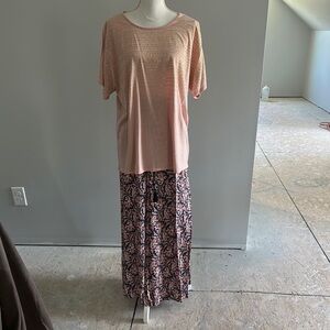 Pink Top and Patterned Maxi Skirt Set